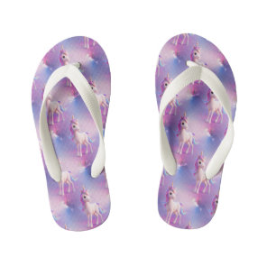 Cute White Unicorn With Pink & Blue Mane Kid's Flip Flops