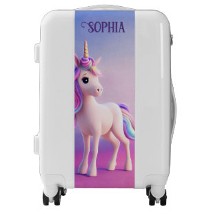 Cute White Unicorn With Pink & Blue Mane Luggage