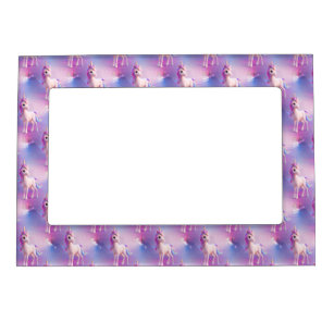 Cute White Unicorn With Pink & Blue Mane Magnetic Frame