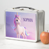 Pink Purple Glitter Unicorn Fantasy Girls Custom Metal Lunch Box