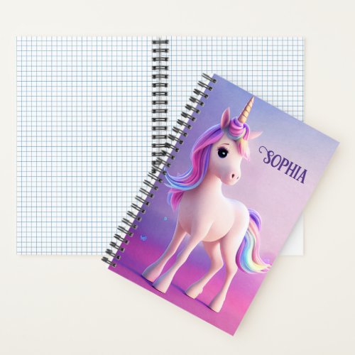Cute White Unicorn With Pink  Blue Mane Notebook