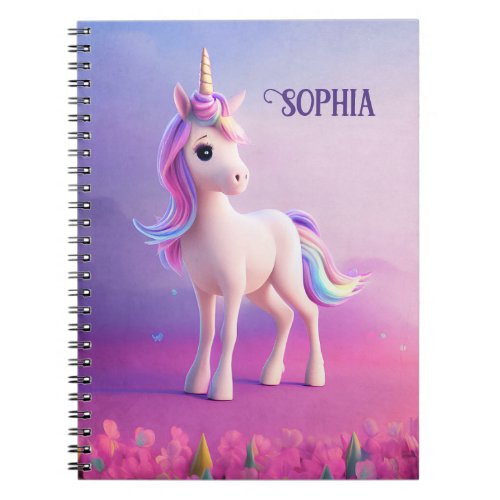 Cute White Unicorn With Pink  Blue Mane Notebook