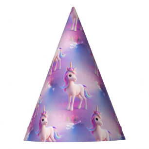 Cute White Unicorn With Pink & Blue Mane Party Hat