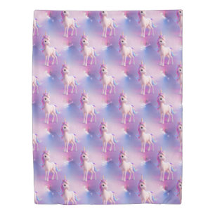 Cute White Unicorn With Pink & Blue Mane Pattern Duvet Cover