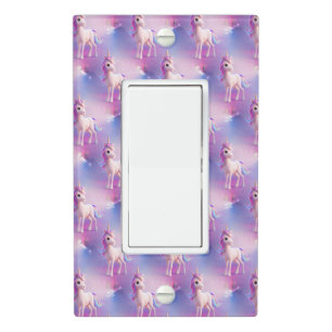 Cute White Unicorn With Pink & Blue Mane Pattern Light Switch Cover