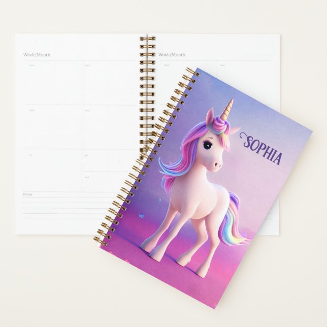 Cute White Unicorn With Pink & Blue Mane Planner (Display)