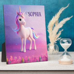 Cute White Unicorn With Pink & Blue Mane Plaque