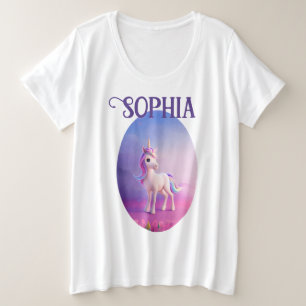 Cute White Unicorn With Pink & Blue Mane Plus Size T-Shirt