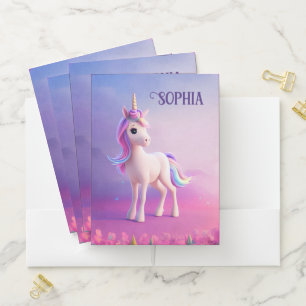 Cute White Unicorn With Pink & Blue Mane Pocket Folder