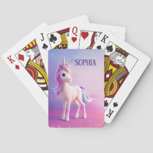 Cute White Unicorn With Pink & Blue Mane Poker Cards