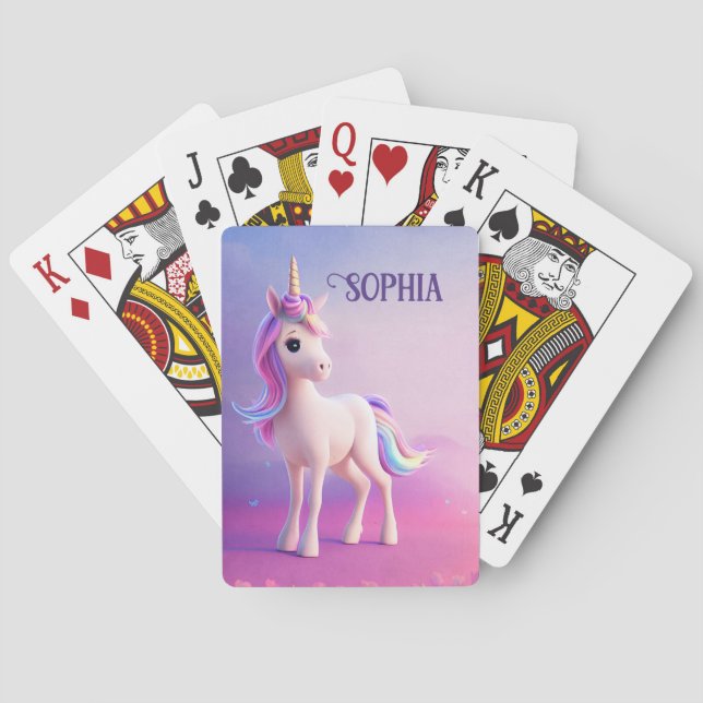 Cute White Unicorn With Pink & Blue Mane Poker Cards (Back)