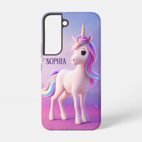 Cute White Unicorn With Pink  Blue Mane Samsung Galaxy S22 Case