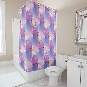Cute White Unicorn With Pink & Blue Mane Shower Curtain