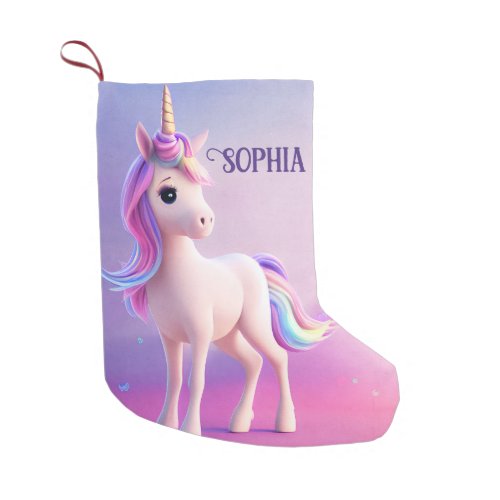 Cute White Unicorn With Pink  Blue Mane Small Christmas Stocking