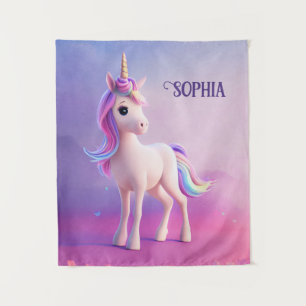 Cute White Unicorn With Pink & Blue Mane Tapestry