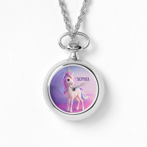 Cute White Unicorn With Pink  Blue Mane Watch