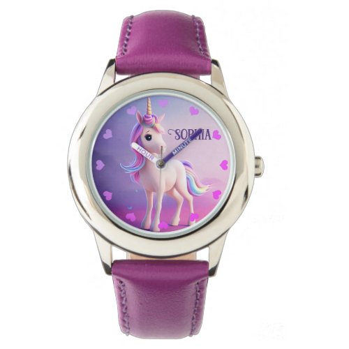 Cute White Unicorn With Pink  Blue Mane Watch