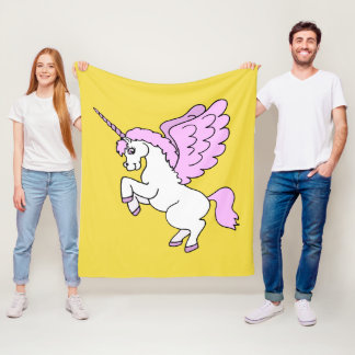 Cute White Unicorn Yellow Fleece Blanket