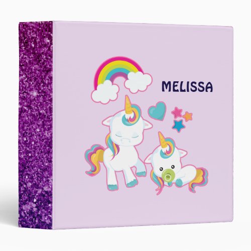 Cute White Unicorns Magical Mama  Baby 3 Ring Binder