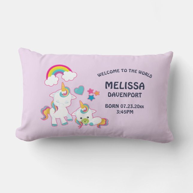 Cute White Unicorns Magical Mama & Baby Birth Lumbar Pillow (Front)