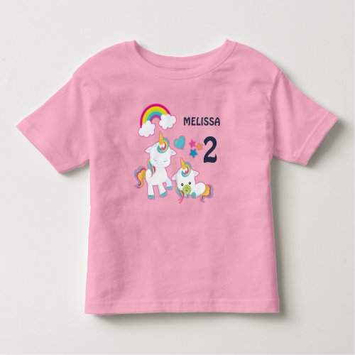Cute White Unicorns Magical Mama  Baby Birthday Toddler T_shirt