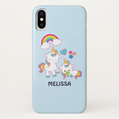 Cute White Unicorns Magical Mama  Baby iPhone X Case