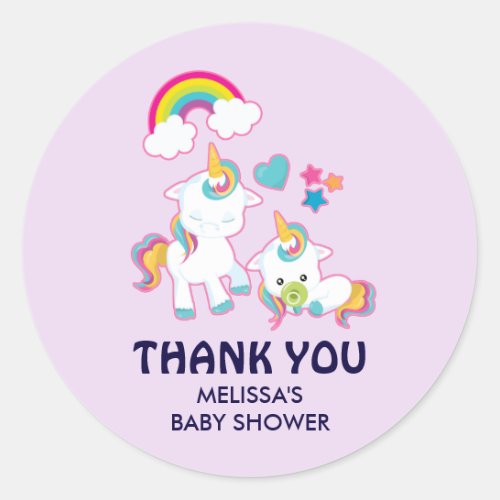 Cute White Unicorns Magical Mama  Baby Classic Round Sticker