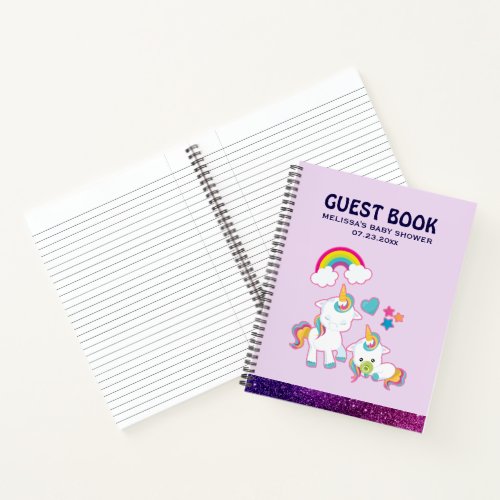 Cute White Unicorns Magical Mama  Baby Guest Book