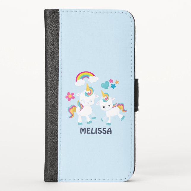 Cute White Unicorns Magical Mama & Baby iPhone Wallet Case (Front)