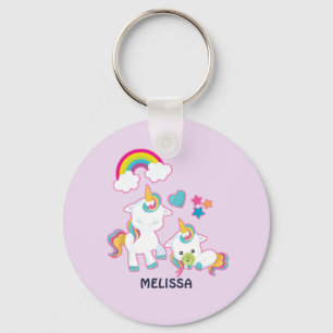 Cute White Unicorns Magical Mama & Baby Keychain
