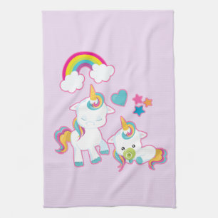 Cute White Unicorns Magical Mama & Baby Kitchen Towel