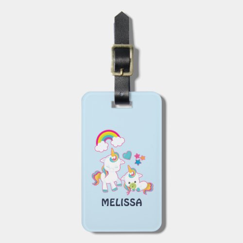 Cute White Unicorns Magical Mama  Baby Luggage Tag