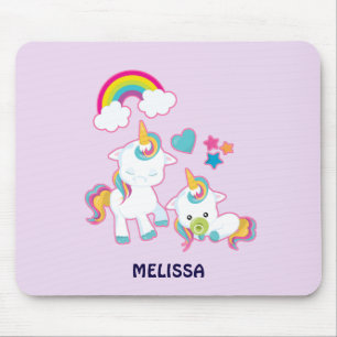 Cute White Unicorns Magical Mama & Baby Mouse Pad