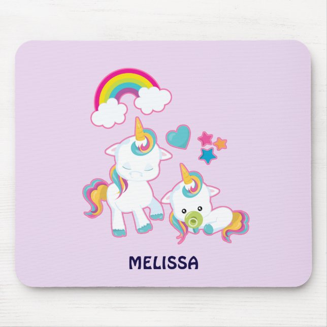 Cute White Unicorns Magical Mama & Baby Mouse Pad (Front)
