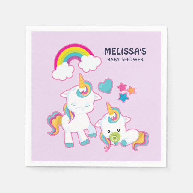 Cute White Unicorns Magical Mama & Baby Napkins (Front)