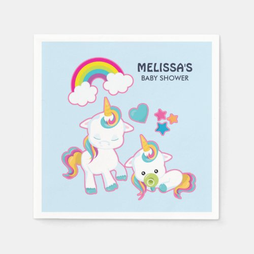 Cute White Unicorns Magical Mama  Baby Napkins