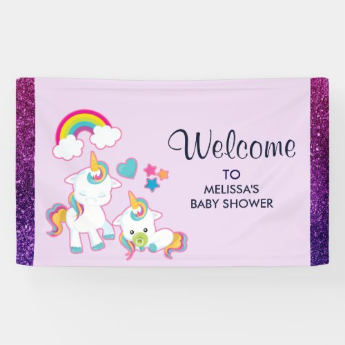 Cute White Unicorns Magical Mama  Baby Party Banner