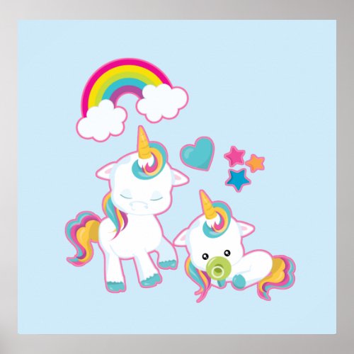 Cute White Unicorns Magical Mama  Baby Poster