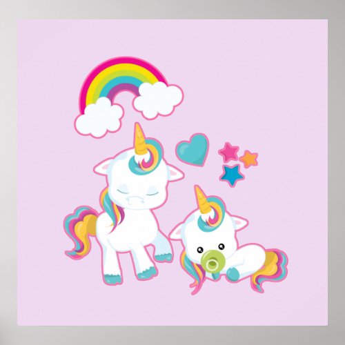 Cute White Unicorns Magical Mama  Baby Poster