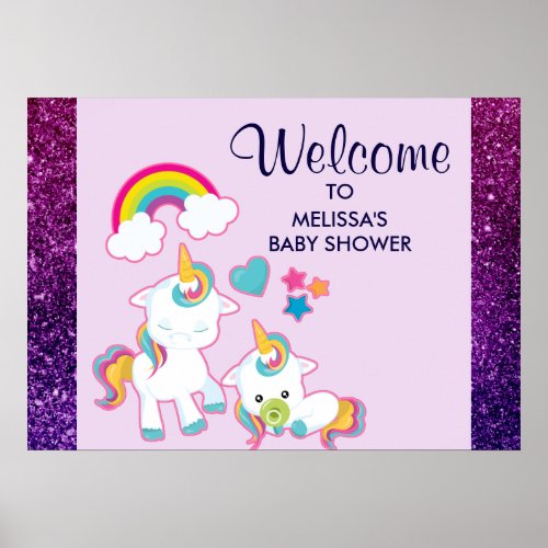 Cute White Unicorns Magical Mama  Baby Poster