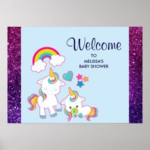 Cute White Unicorns Magical Mama  Baby Poster