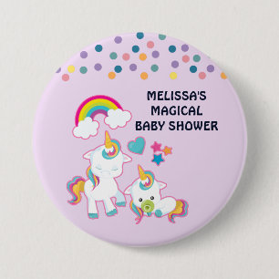 Cute White Unicorns Magical Mama & Baby / Shower Button