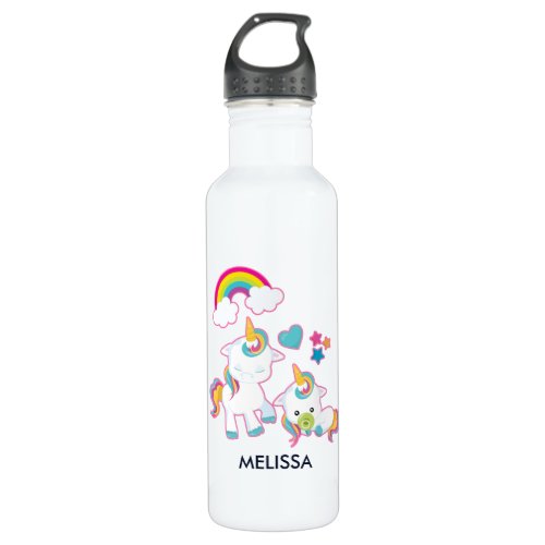Cute White Unicorns Magical Mama  Baby Stainless Steel Water Bottle