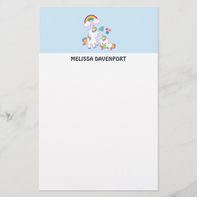 Cute White Unicorns Magical Mama & Baby Stationery (Front)