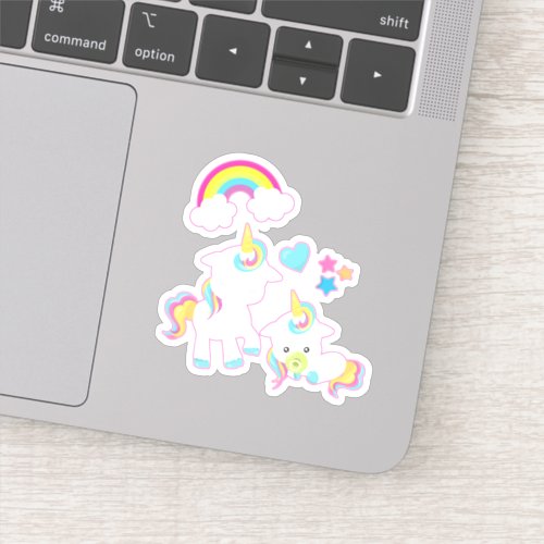 Cute White Unicorns Magical Mama  Baby Sticker