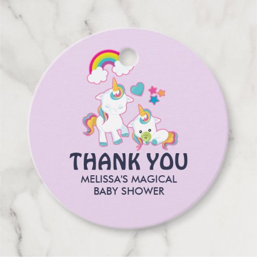 Cute White Unicorns Magical Mama  Baby Thanks Favor Tags