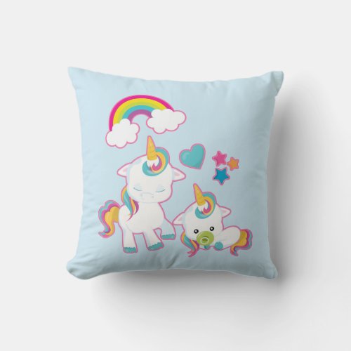 Cute White Unicorns Magical Mama  Baby Throw Pillow