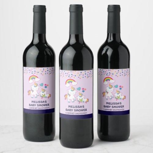 Cute White Unicorns Magical Mama  Baby Wine Label