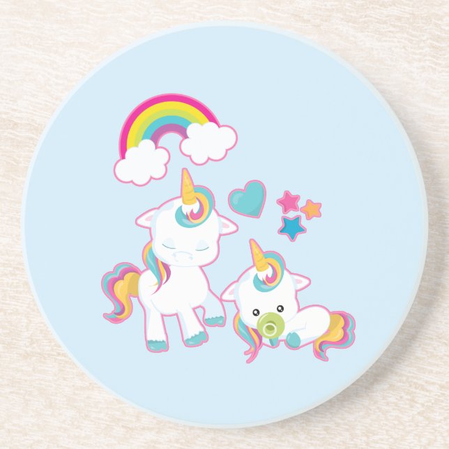 Cute White Unicorns Magical Mother & Baby Coaster (Front)