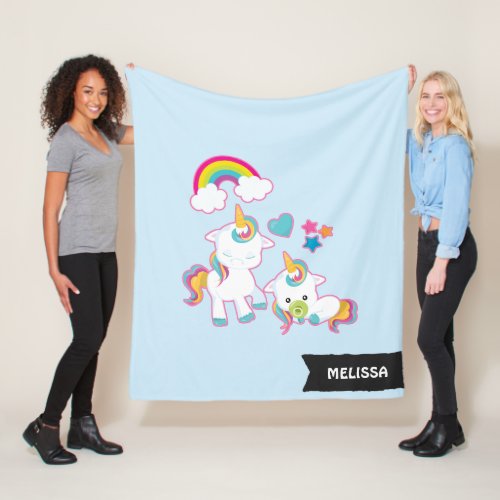 Cute White Unicorns Magical Mother  Baby Fleece Blanket